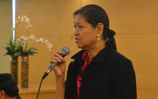 Dr. Jocelyn E. Eusebio, Director of DOST-PCAARRD Crops Research Division, gives her message during the end-of-project review of the banana and mango projects under the ACIAR-PCAARRD Horticulture Program on Fruits and Vegetables held last year at the Quest Hotel and Conference Centre, Cebu City. (Image credit: CRD, DOST-PCAARRD)