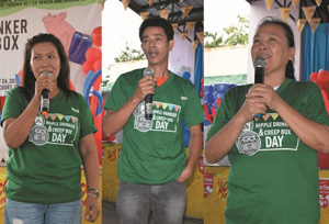 (Left to right) Mrs. Elsa Salvador, Mr. Estaniel Galang, and Mrs. Imelda Anicete gave their testimonials on the benefits of the technologies and how they have improved their livelihood (Image credit: LRD, PCAARRD)