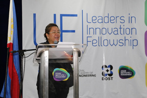 Dr. Rowena Cristina L. Guevarra, Undersecretary for Research and Development, Department of Science and Technology (DOST), gives her remarks during the Leaders in Innovation Fellowship Demo Day at the Asian Institute of Management Conference Room in Makati City (Image Credit: Victor Oro, ACD,PCAARRD)